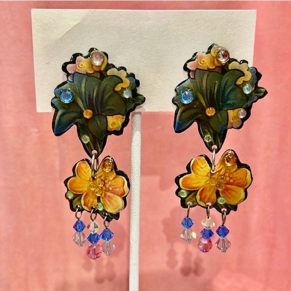 Designs From the Deep Water Lilies Vintage Designer Earrings-boutique - Picture 1 of 10